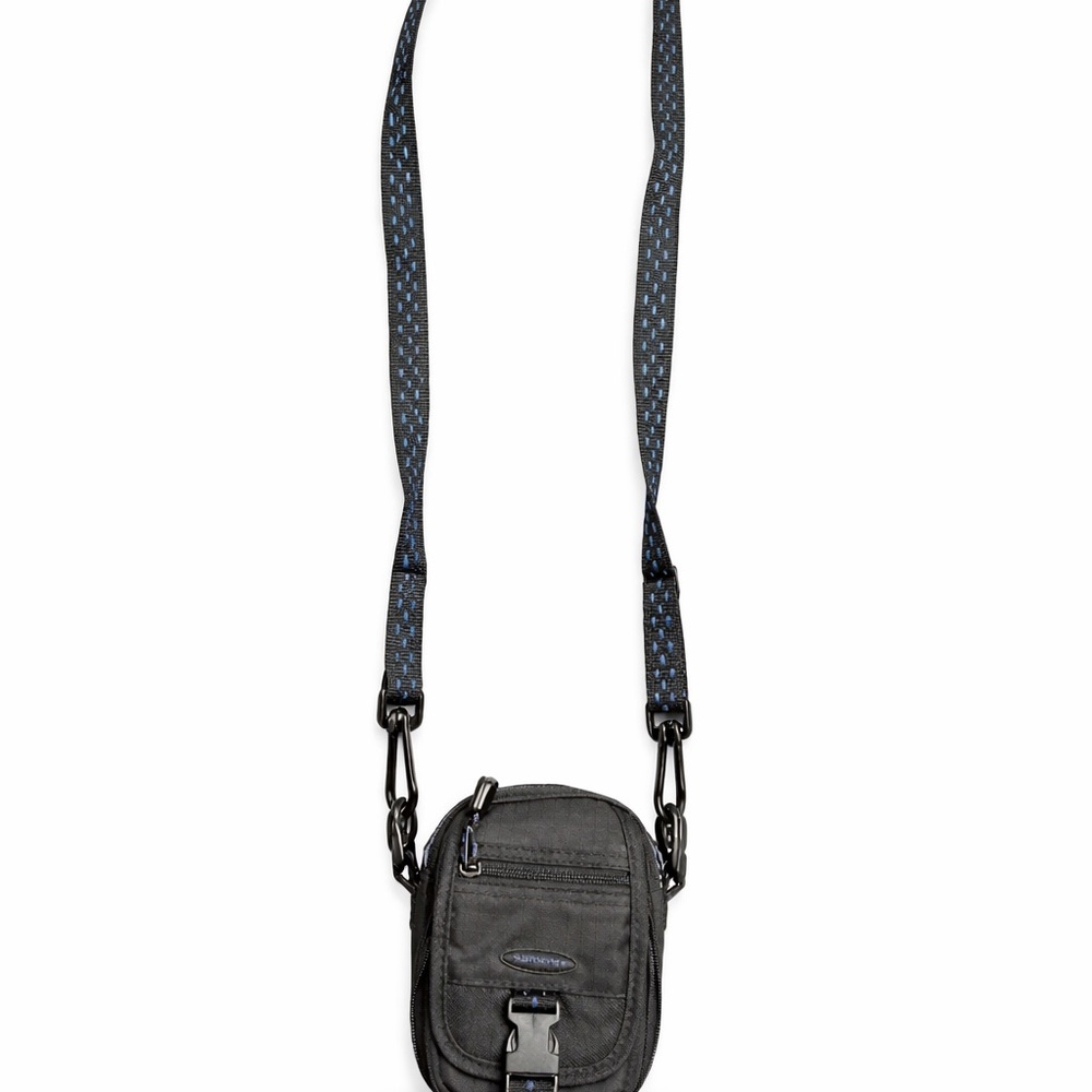 Samsonite Compact Crossbody Travel Bag – Black Nylon w/ Blue Stitch Strap - Picture 4 of 4